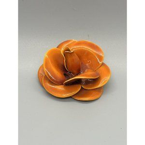 Massive Vintage Orange Enamel Metal Layered Floral Flower Brooch Pin